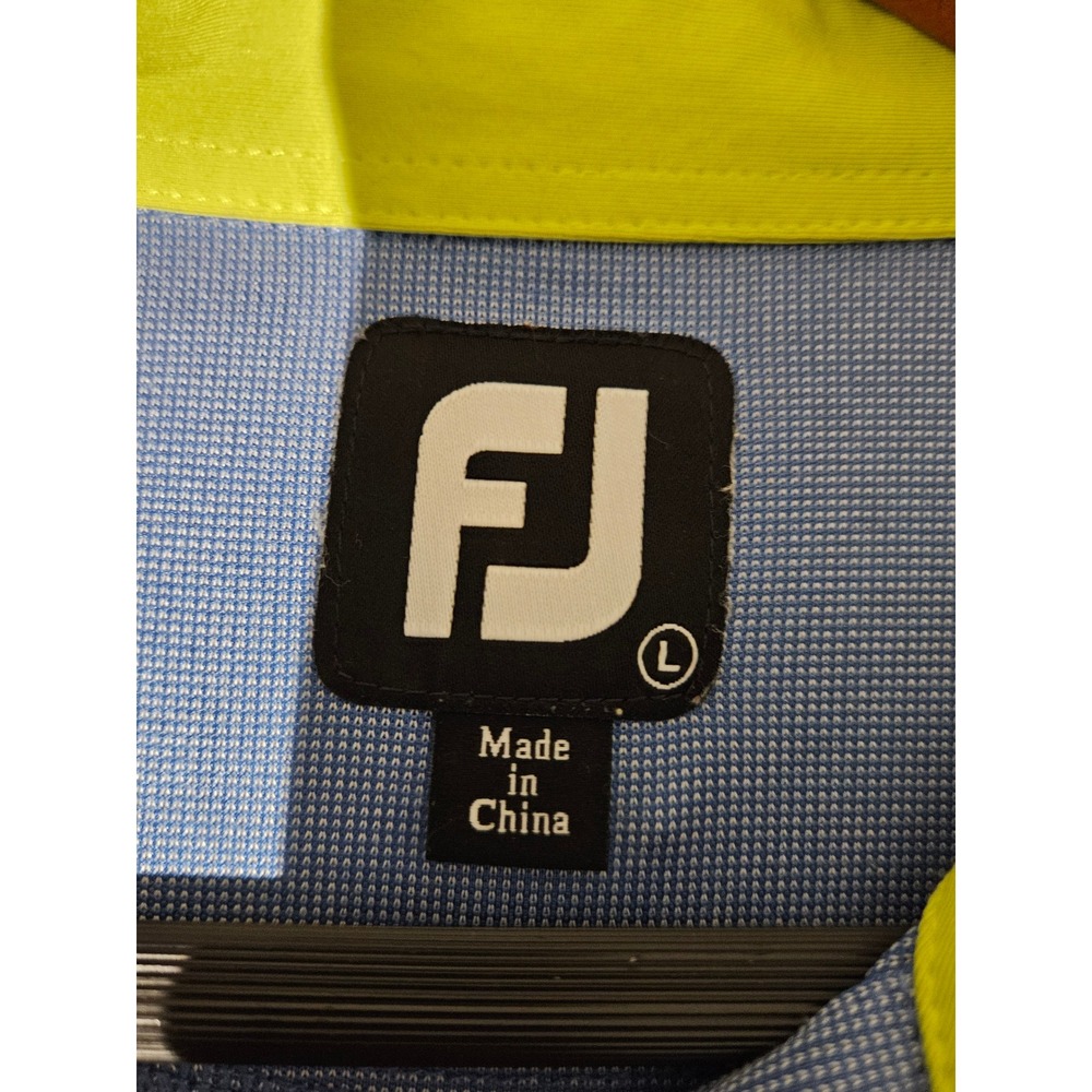 FootJoy FJ Mens Golf Polo Shirt Size L Blue Yellow Stripe The Tribute Patch - Picture 4 of 7